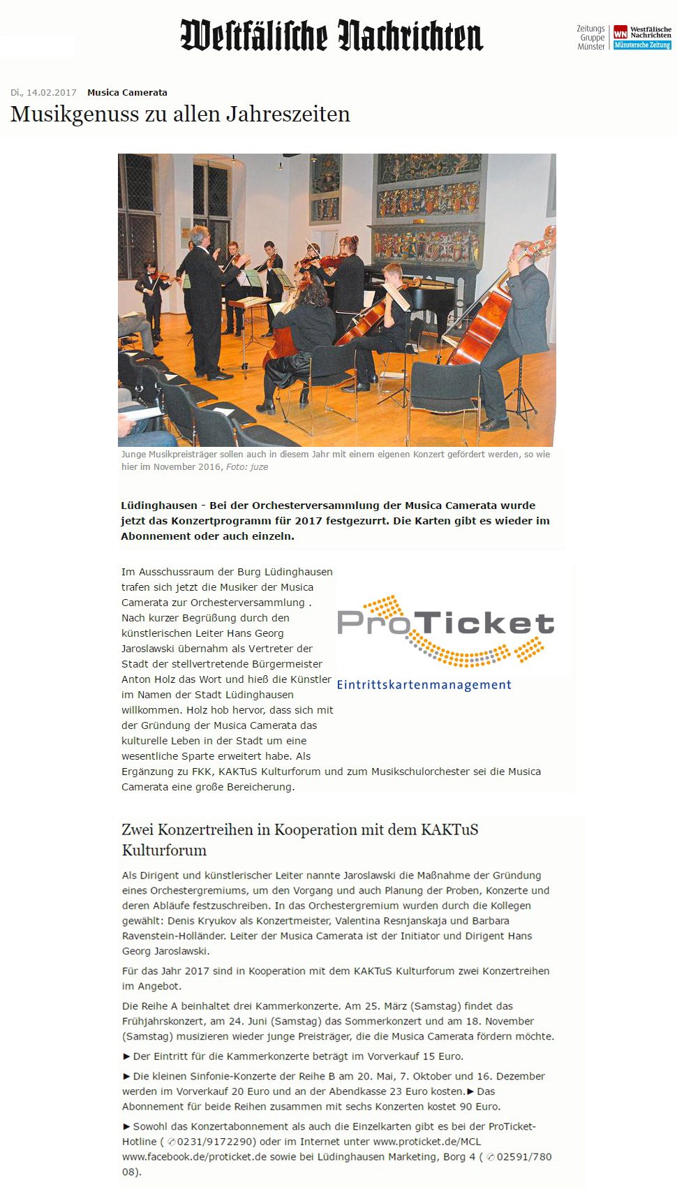 Zeitungsausschnitt der Südwestfälischen Nachrichten