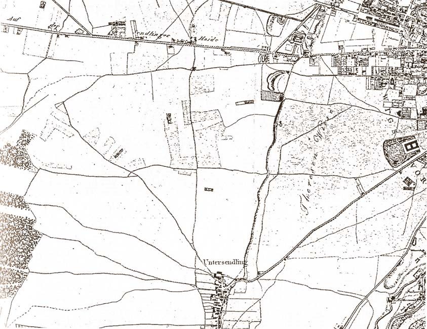 Karte von 1812 von München und Untersendling mit Theresienwiese